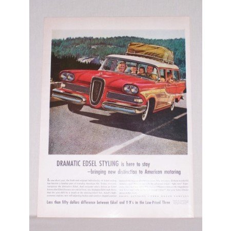 1958 Ford Edsel Station Wagon Automobile Color Print Car Ad