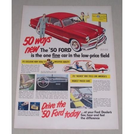 1949 Color Print Art Ad for 1950 Ford Custom Sedan Automobile