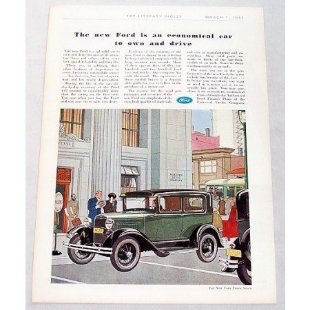 1931 Ford Tudor Sedan Automobile Color Print Car Ad
