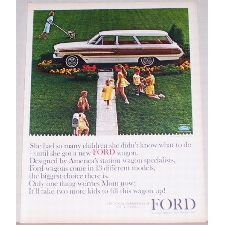 1964 Ford Country Squire Wagon Automobile Color Print Car Ad