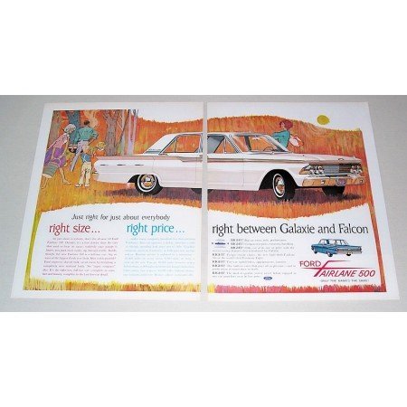 1962 Ford Fairlane 500 4Dr Automobile 2 Page Color Print Car Ad