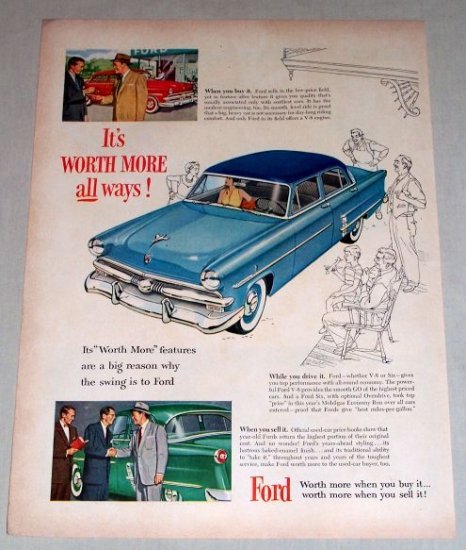 1953 Ford 4Dr Custom Sedan Automobile Color Print Car Ad