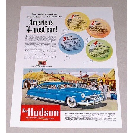 1949 Hudson Automobile Color Print Car Ad - America's 4 Most Car