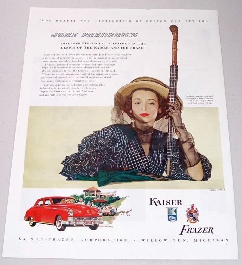 1948 Kaiser Frazier Sedan Automobile Color Print Car Ad - John Frederics