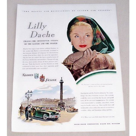 1947 Kaiser Frazer Automobile Art Color Print Car Ad - Lilly Dache