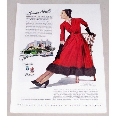 1947 Kaiser Frazer Automobile Art Color Print Car Ad - Norman Norell