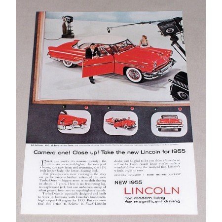 1955 Lincoln Capri Automobile Color Print Car Ad Celebrity Ed Sullivan