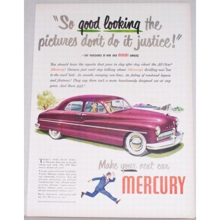 1949 Mercury Sedan Automobile Art Color Print Car Ad