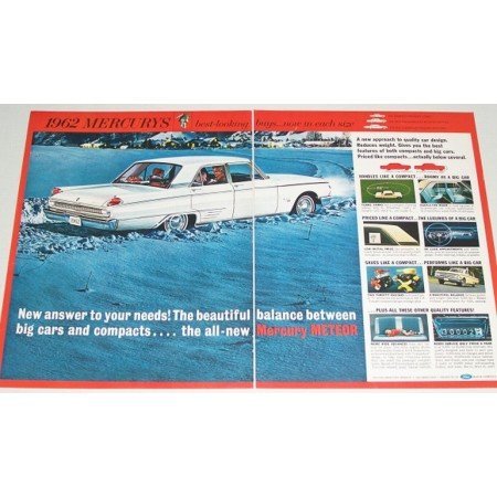1962 Mercury Meteor 4 Door Automobile 2 Page Color Print Car Ad