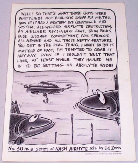 1951 Nash Airflyte Ed Zern Art Series #30 Automobile Vintage Print Car Ad