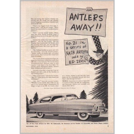 1950 Nash Airflyte Ed Zern Art Series #21 Automobile Vintage Print Car Ad
