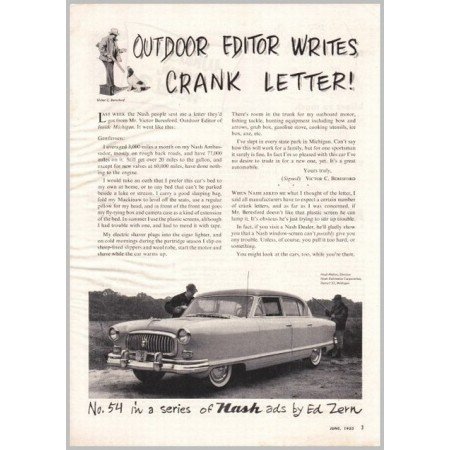 1953 Nash Ambassador Ed Zern Series #54 Automobile Vintage Print Car Ad