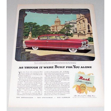 1952 Nash Ambassador Custom 2 Door Automobile Color Print Car Ad