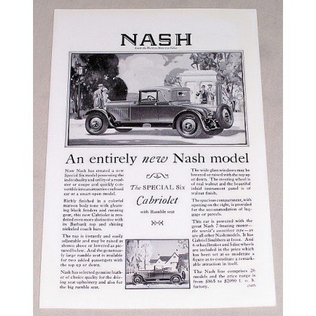 1927 Nash Special Six Cabriolet Automobile Vintage Print Car Ad