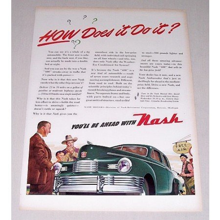 1946 Nash Automobile Color Art Print Car Ad - How Does It Do It?