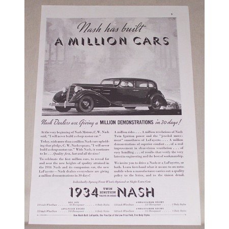 1934 Nash Twin Engine Automobile Vintage Print Car Ad - Nash Has Built..