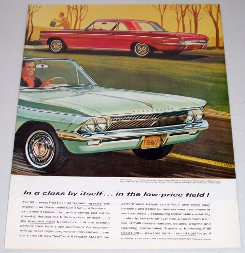 1961 Color Print 2 Page Car Ad for 1962 Oldsmobile F85 Cutlass Convertible Automobile