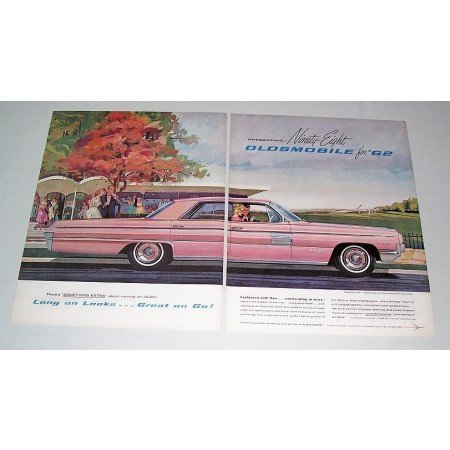 1962 Oldsmobile Ninety Eight 98 4DR Automobile 2 Page Color Print Car Ad