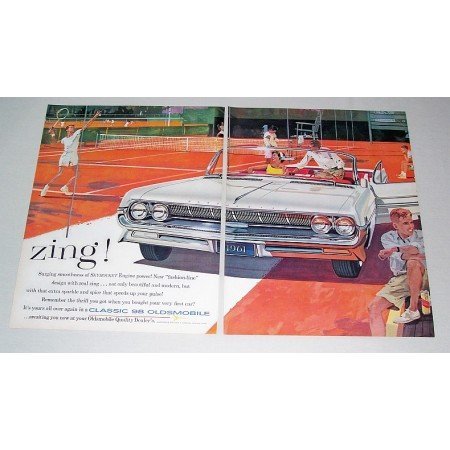 1961 Oldsmobile Classic 98 Convertible Automobile 2 Page Color Print Car Ad