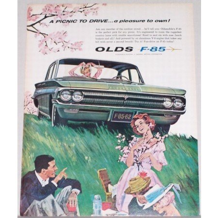 1962 Oldsmobile F-85 Automobile Art Color Print Car Ad - Picnic To Drive