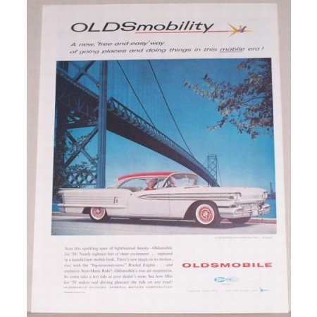 1958 Oldsmobile Automobile Color Print Car Ad - Oldsmobility