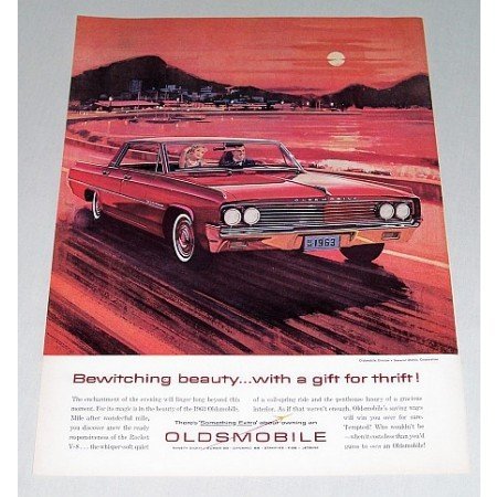 1963 Oldsmobile Dynamic 88 Automobile Sunset Art Color Print Car Ad