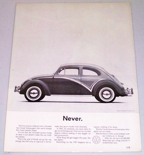 1961 Volkswagen VW Automobile Vintage Print Car Ad - Never