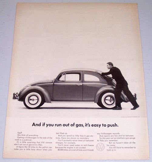 1962 Volkswagen VW Automobile Vintage Print Car Ad - Easy To Push