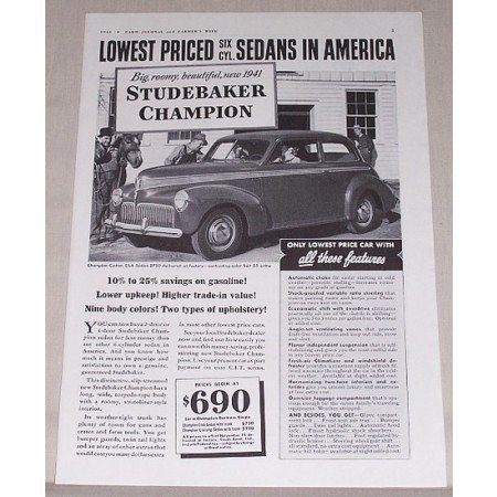 1941 Studebaker Champion Sedan Automobile Vintage Print Car Ad