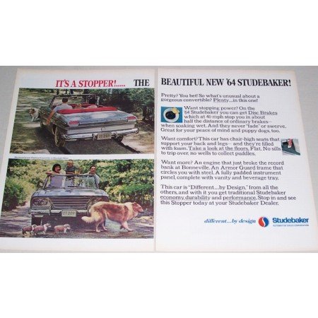 1964 Studebaker Daytona Convertible Automobile 2 Page Color Print Car Ad