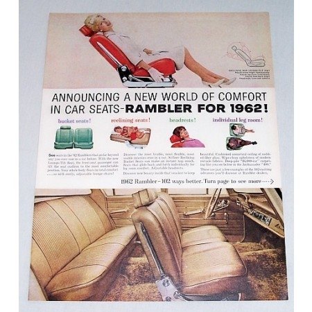 1962 Rambler Comfort In Car Seats Color Print Car Ad