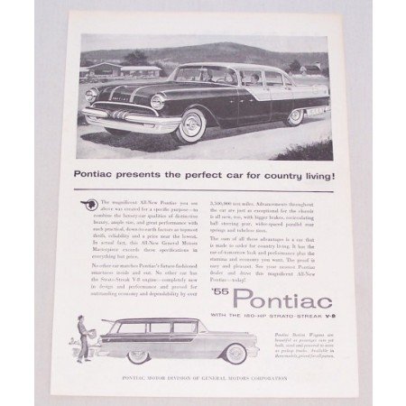 1955 Pontiac 4 Door Automobile Vintage Print Car Ad - Country Living