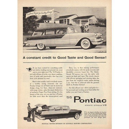 1955 Pontiac 2DR Colony Wagon Automobile Vintage Print Car Ad