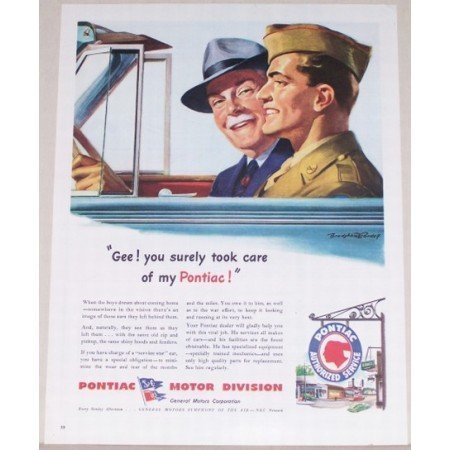 1944 Pontiac Motor Division Crandell Art Color Wartime Print Ad