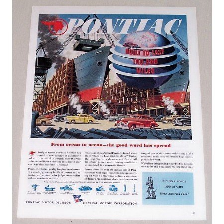 1945 Pontiac Campbell Art Vintage Color Print Ad - From Ocean To Ocean