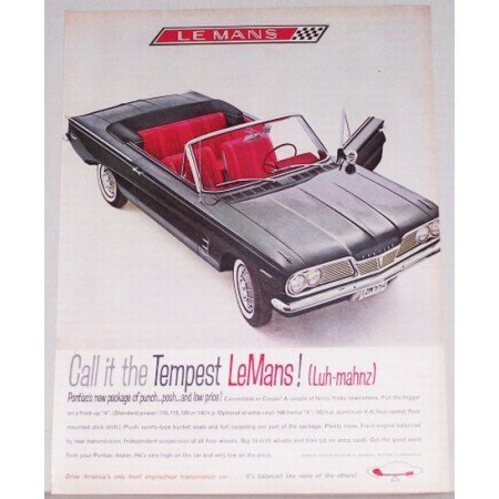 1962 Pontiac Tempest Le Mans Convertible Automobile Color Print Car Ad