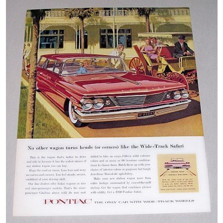 1960 Pontiac Safari Station Wagon Automobile Color Print Car Ad