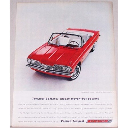1962 Pontiac Tempest Le Mans Convertible Automobile Color Print Car Ad