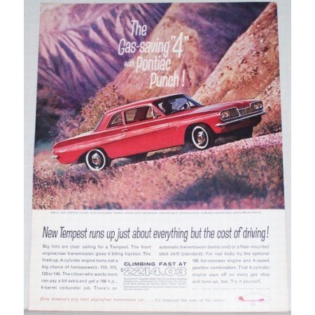 1962 Pontiac Tempest Coupe Car Automobile Color Print Car Ad - Gas Saving 4