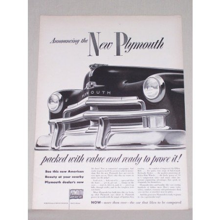 1950 Plymouth Automobile Vintage Print Car Ad - Packed With Value