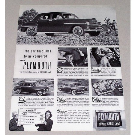 1949 Plymouth 4 Door Sedan Automobile Vintage Print Car Ad