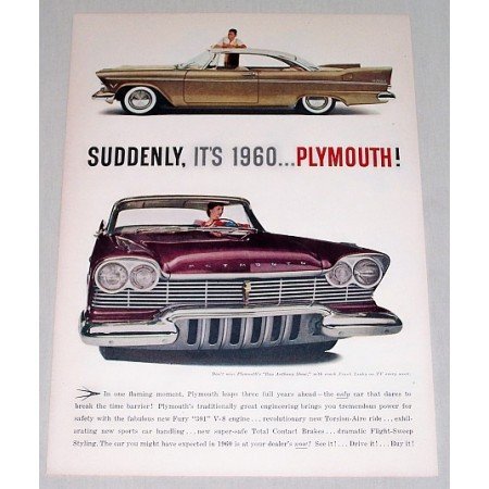 1956 Plymouth Automobile Color Print Car Ad - Suddenly It's 1960