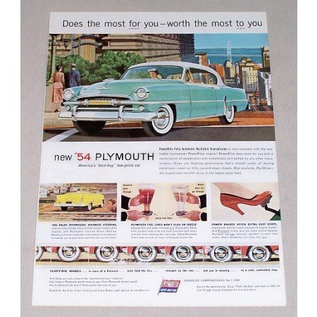 1954 Plymouth Belvedere 2 Door Hardtop Automobile Color Print Car Ad
