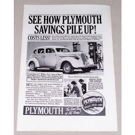 1937 Plymouth Deluxe Touring Sedan Automobile Vintage Print Car Ad