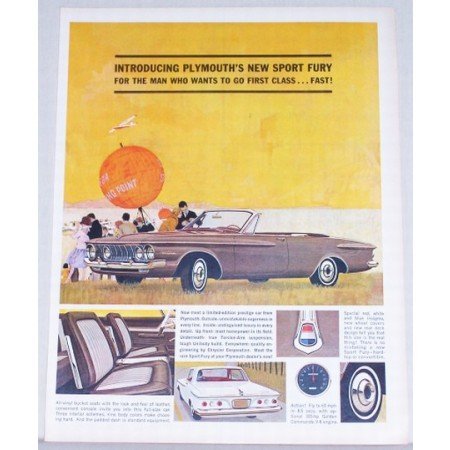 1962 Plymouth Sport Fury Convertible Automobile Color Print Car Ad