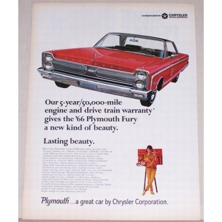 1966 Plymouth Fury Automobile Color Print Car Ad - Lasting Beauty