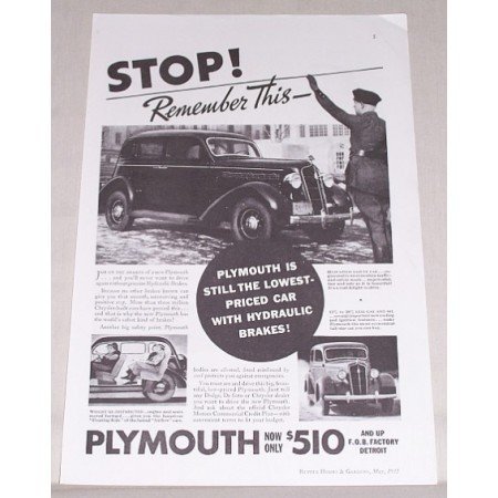1935 Plymouth Sedan Automobile Vintage Print Car Ad - STOP Remember This