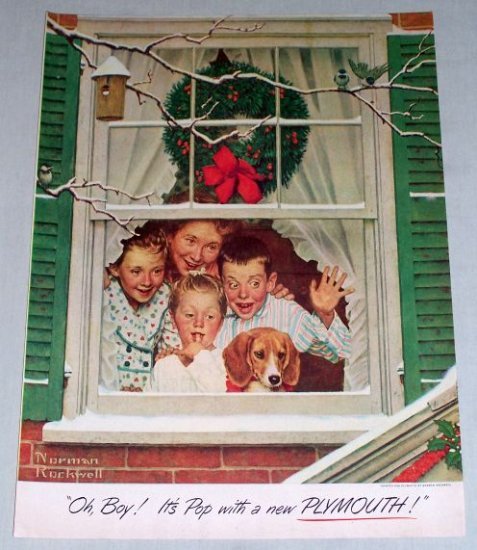 1951 Plymouth Norman Rockwell Color Christmas Art Print Ad