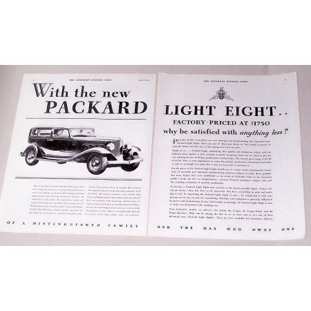 1932 Packard Light Eight Five Passenger Sedan Automobile Vintage Print Car Ad