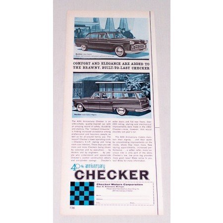 1962 Checker Marathon Automobile Color Print Car Ad 40th Anniversary